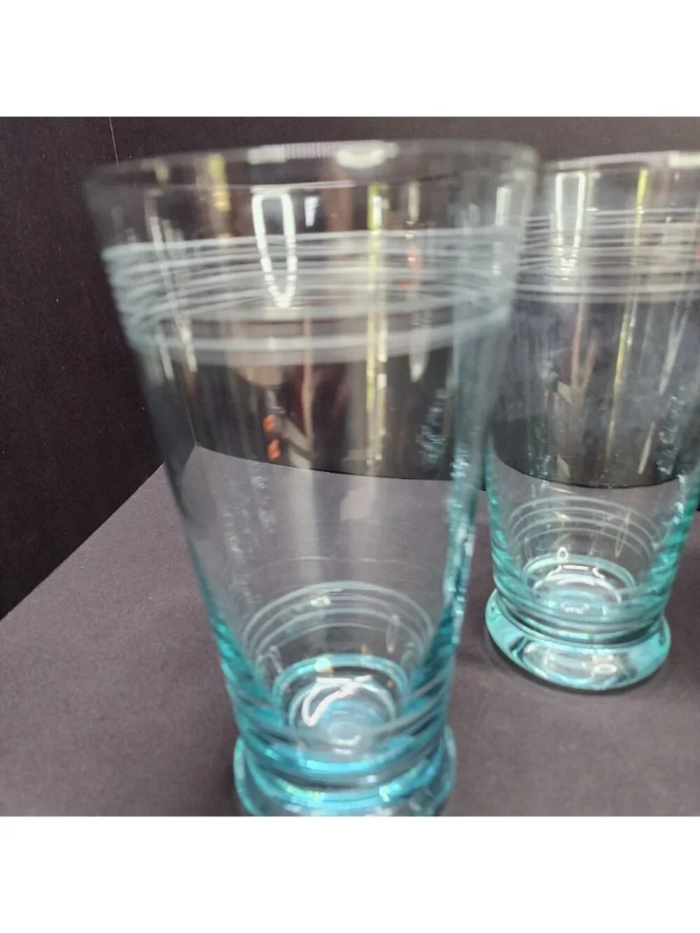 Vintage Icy Blue Etched Banded Glasses Tumbler 7